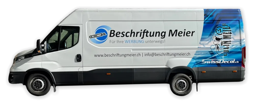Der eigene Lieferwagen von Beschriftung Meier, silbern mit blauer Beschriftung